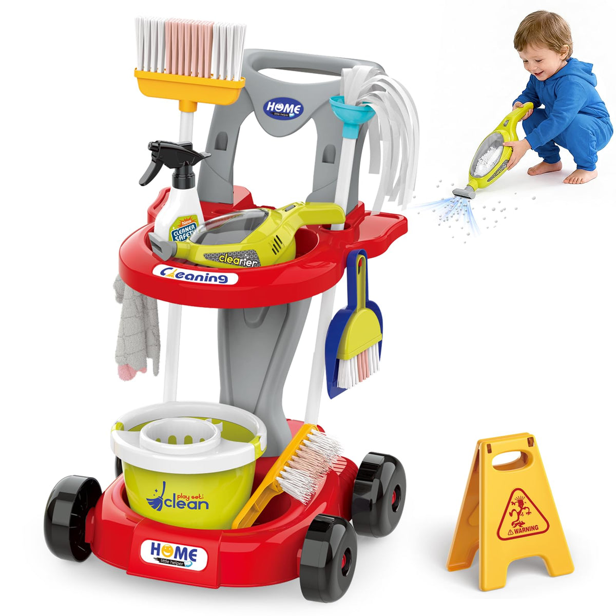 Bluocean toddler cleaning toy set cart, ideal for imaginative pretend play.