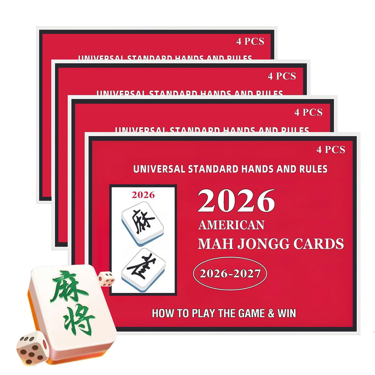 BLYXCNO Mahjong Cards 2026 large print 4-pack for easy reading during mahjong sessions