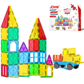 Bmag Magnetic Tiles 67-piece set with car blocks supports beginner construction and imaginative play.