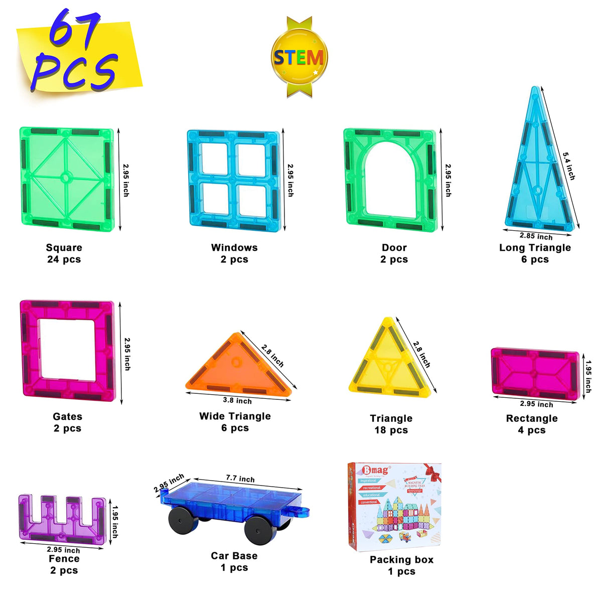 Bmag Magnetic Tiles beginner assembly shown, encouraging shape building and early STEM exploration.