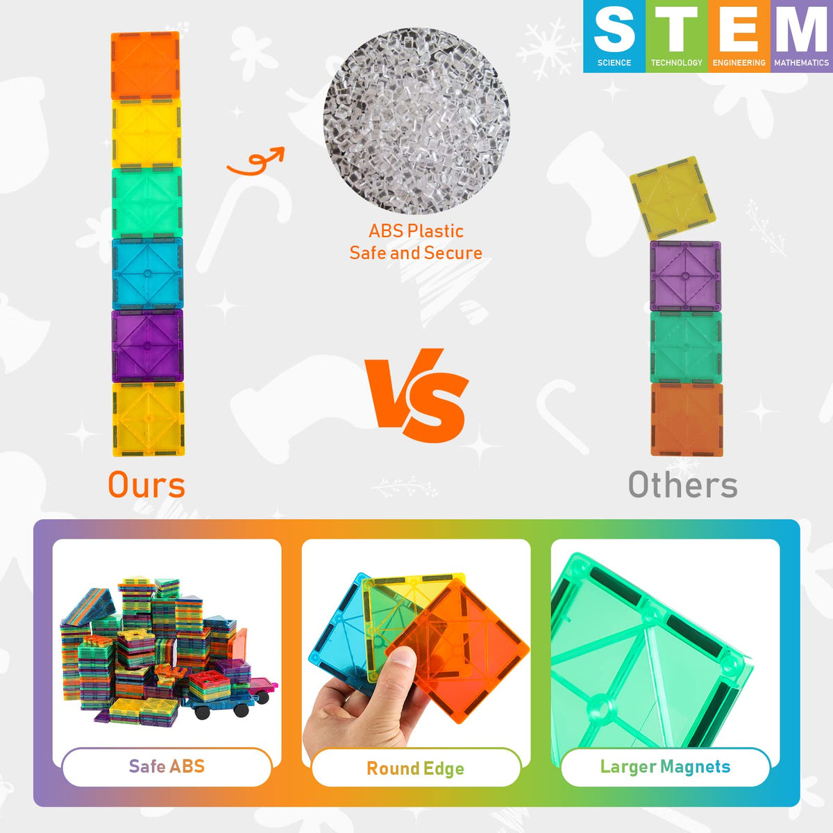 Bmag Magnetic Tiles for STEM play fostering creativity and problem-solving during building.