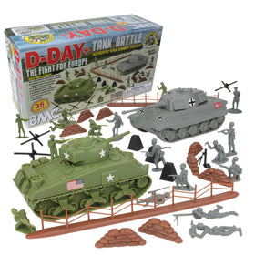 BMC Toys D-Day Sherman M4 tank for durable battle play in olive drab.