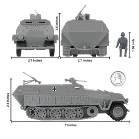 Front and rear mounted weapons on the gray Hanomag Halftrack by BMC Toys.