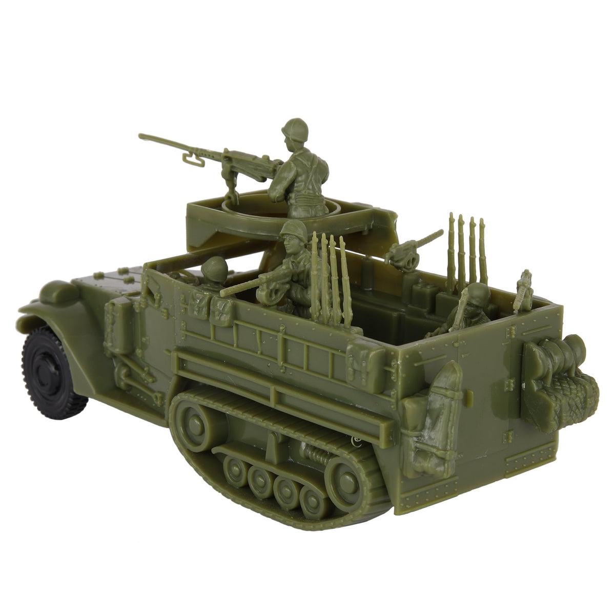 Close-up of BMC Toys M3 Halftrack figures in dynamic poses