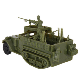 Close-up of BMC Toys M3 Halftrack figures in dynamic poses