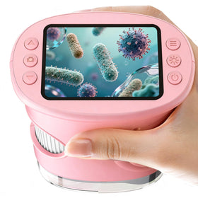 BMDSAE 1000X handheld microscope front view, ideal for small hands and quick science exploration.