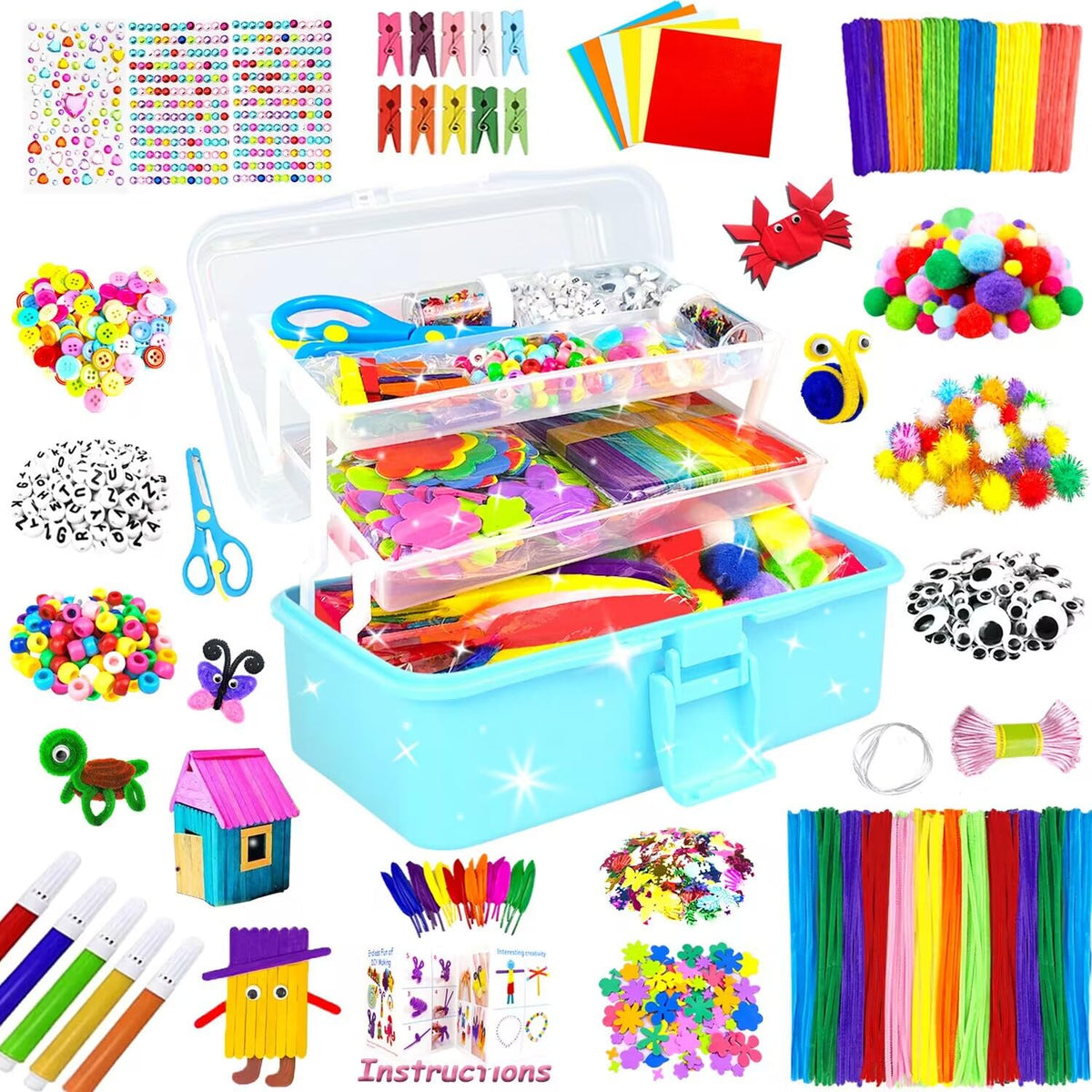 BNUZEIYI 3000-piece crafts kit box cover showing all-in-one storage for kids' projects.