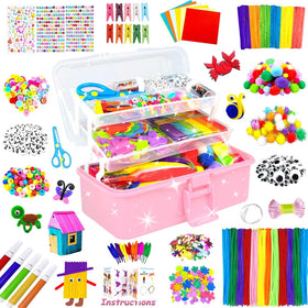 BNUZEIYI 3-layer pink craft box keeps kids' supplies organized for on-the-go creativity.