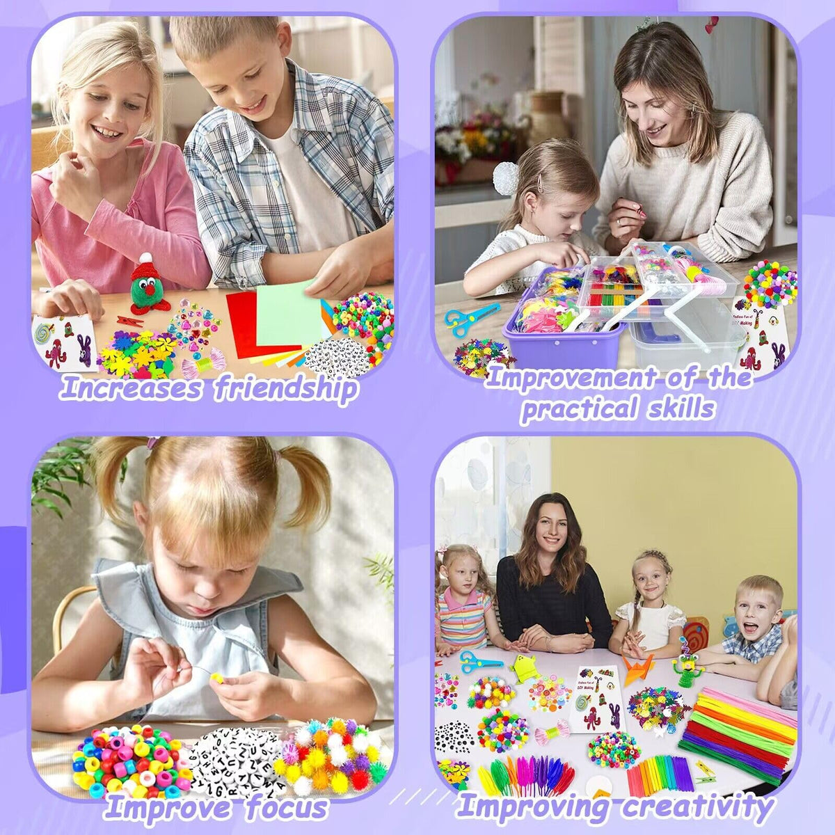 BNUZEIYI assortment of buttons, feathers, and paper sparks tactile craft ideas.