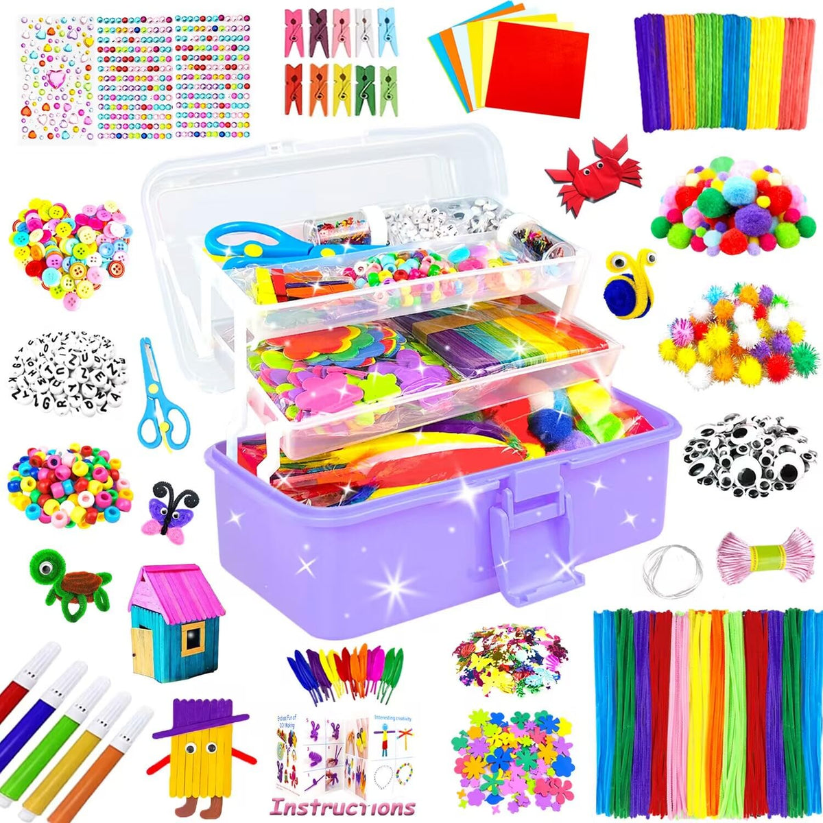 BNUZEIYI craft kit in a purple three-layer box for organized creativity.