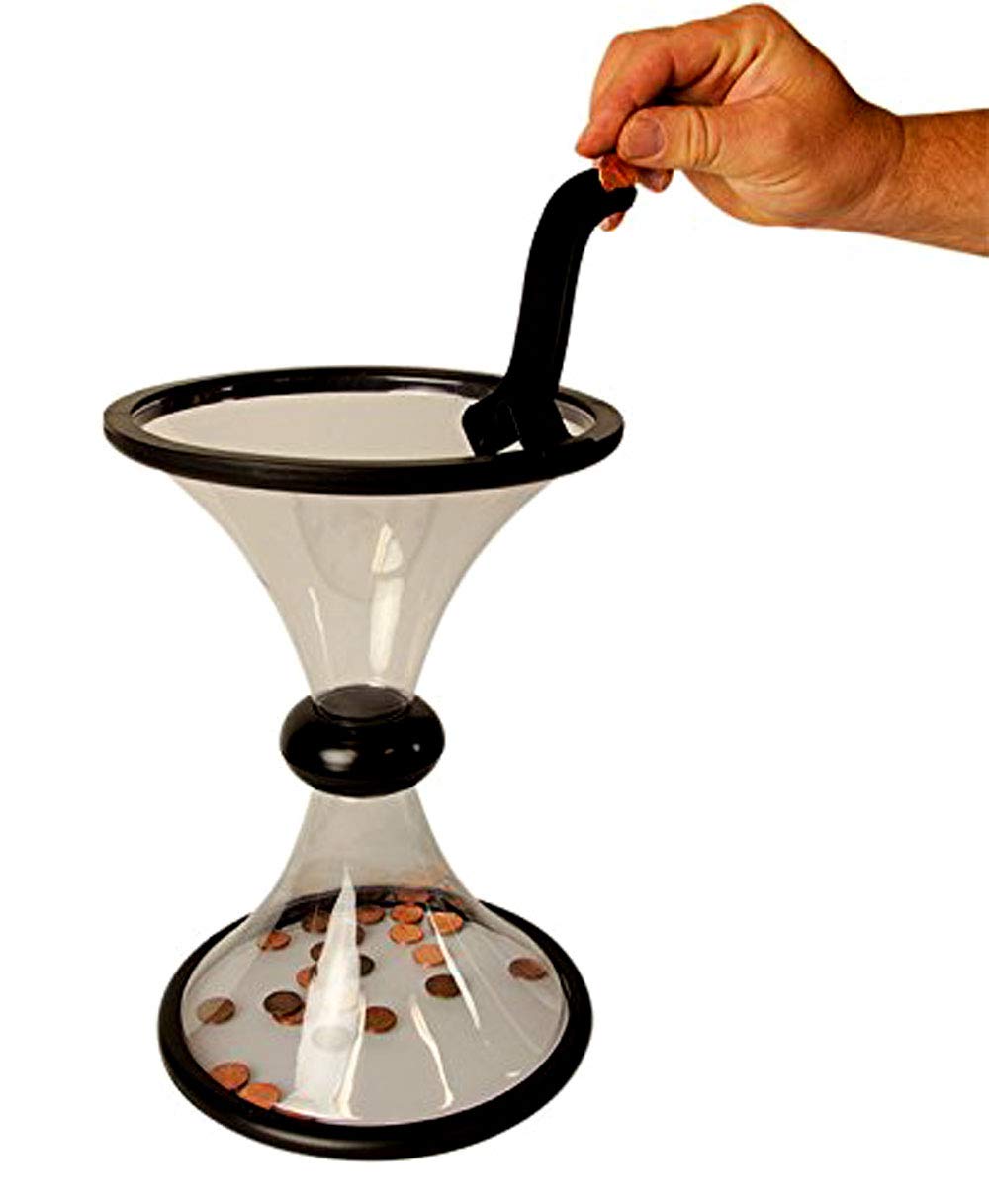 Bo-Toys Vortex coin bank front view highlights a dramatic gyroscopic motion demonstration.