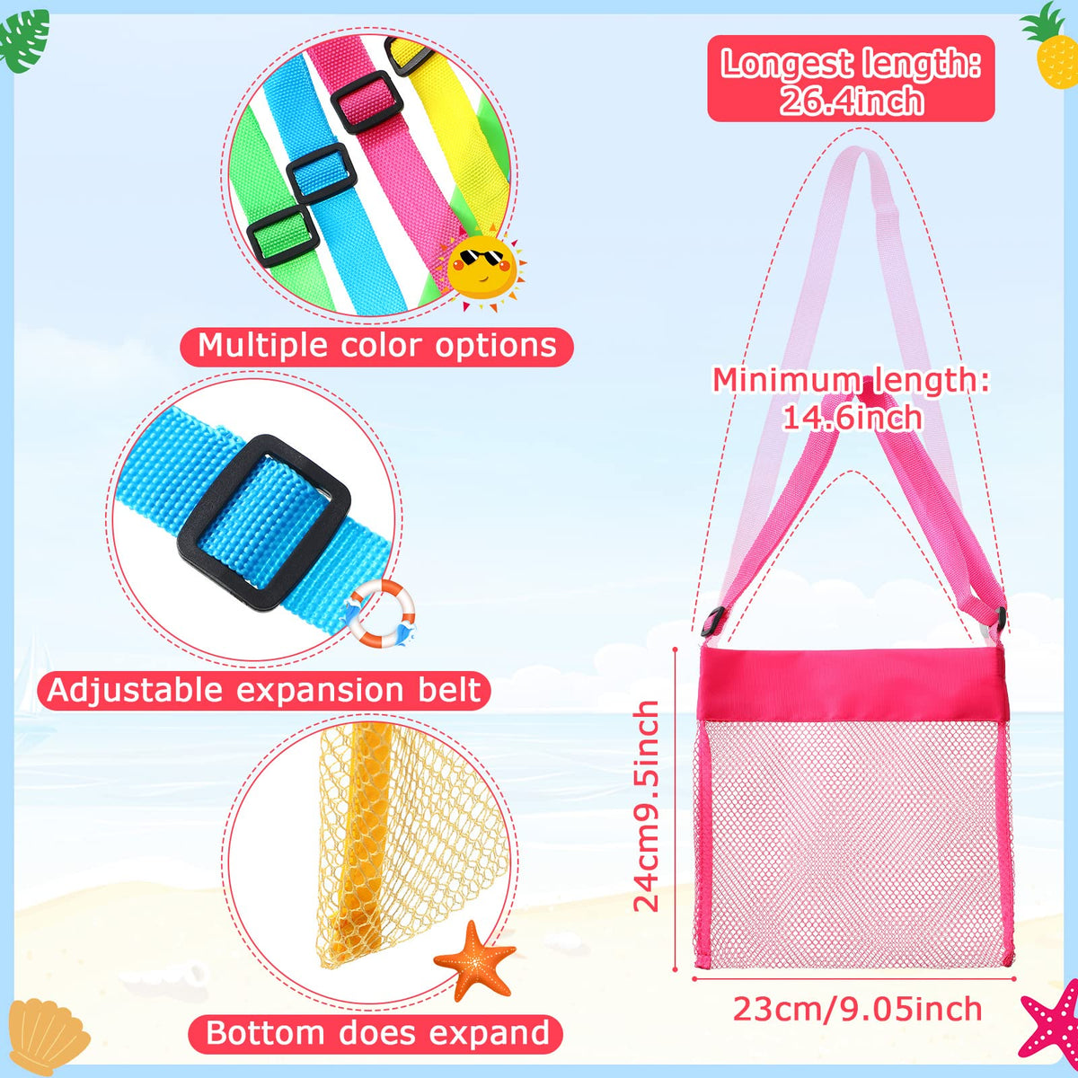 Boao mesh beach bag with adjustable strap for hands-free carrying