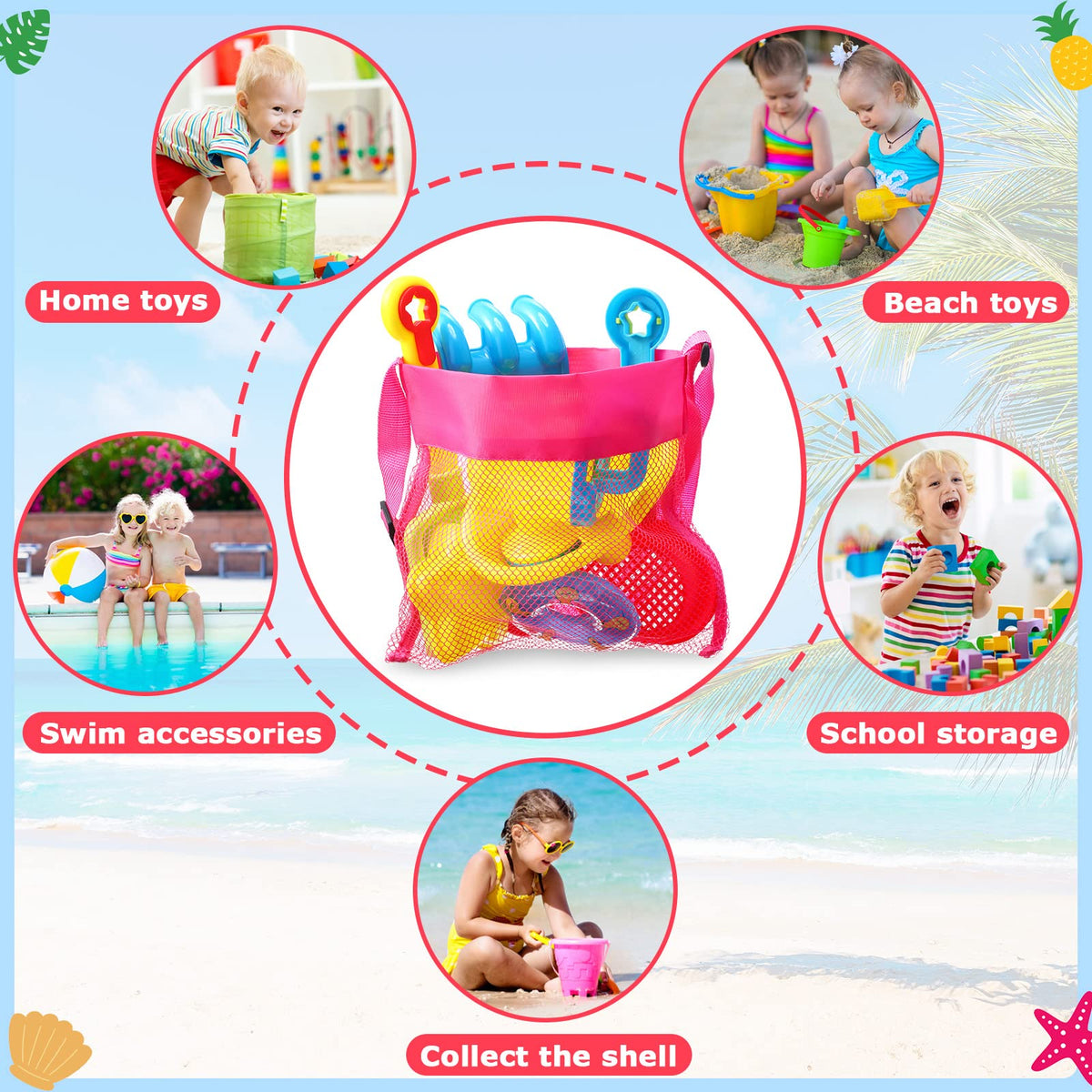 Boao mesh bag keeps toys and goggles organized at the beach