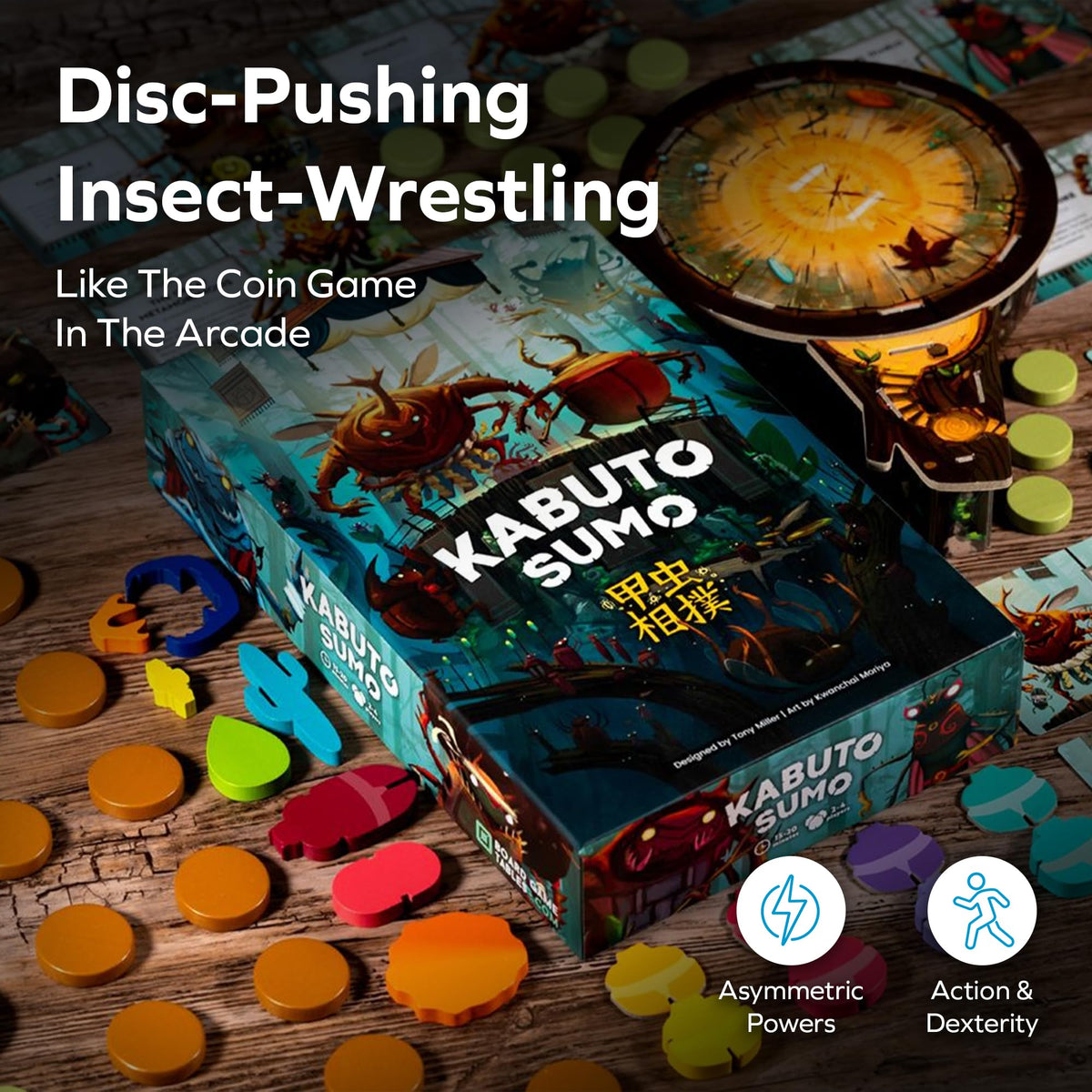Board Game Tables.com Allplay Kabuto Sumo wooden pieces feel substantial and tactile