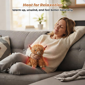 Bobbie & Laxi Highland Cow plush offers cooling relief when chilled.