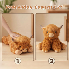 Bobbie & Laxi Highland Cow plush lies flat for easy cuddles and warmth.