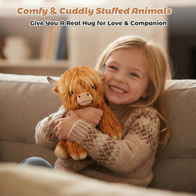 Bobbie & Laxi Highland Cow plush provides warming therapy when heated.