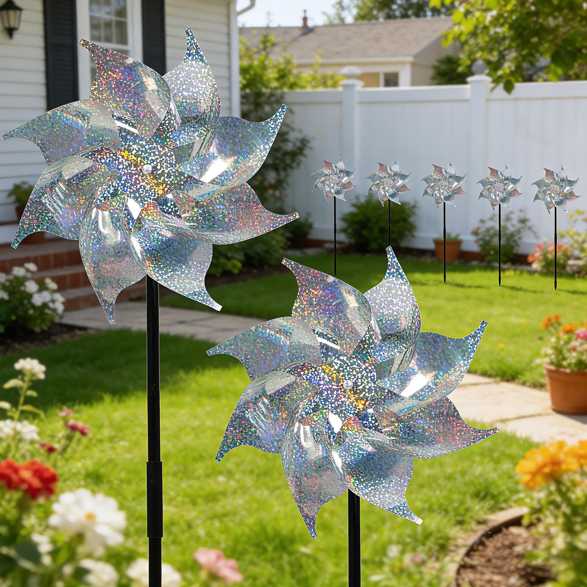 BobbleT reflective pinwheel head glints to deter birds.