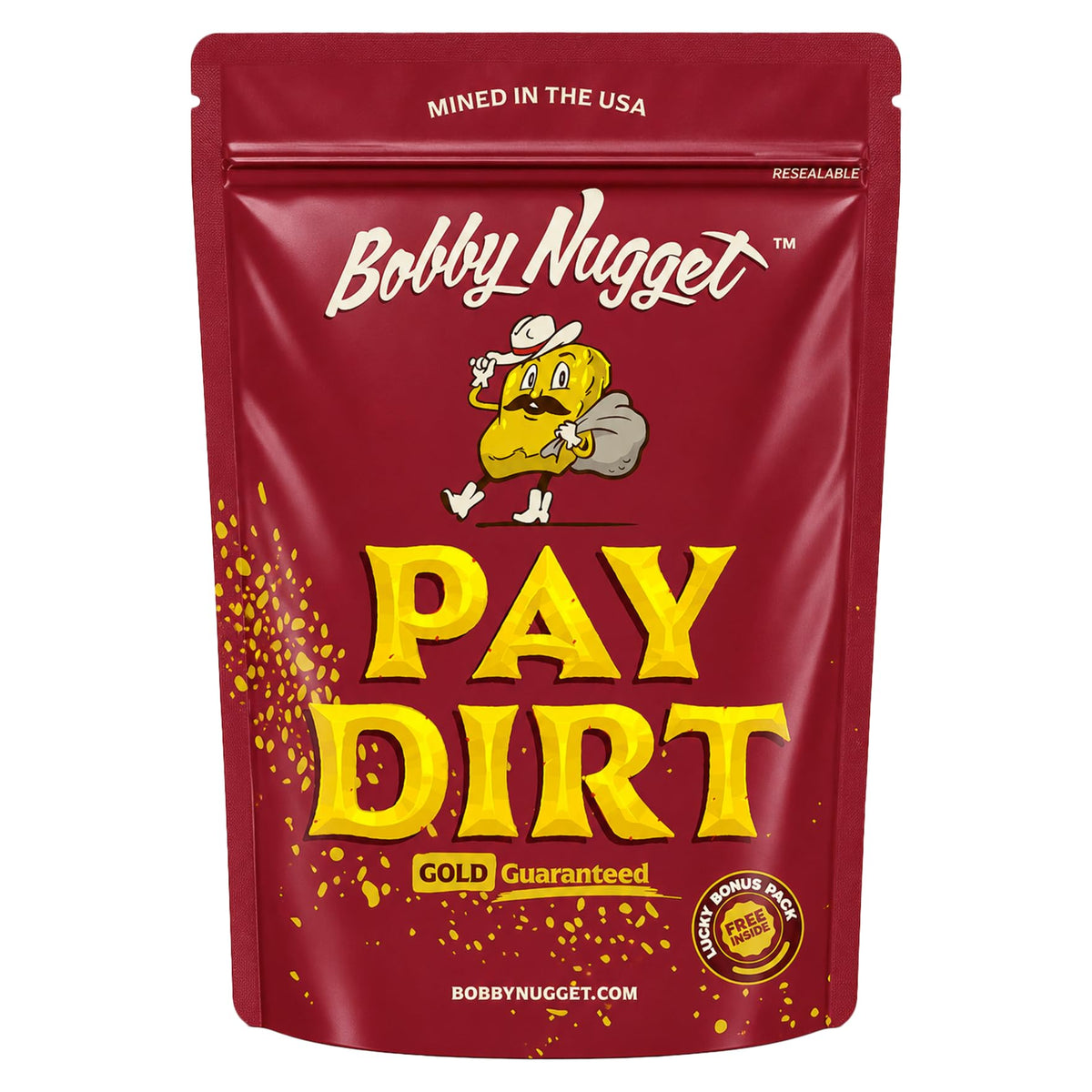 Bobby Nugget gold paydirt bag showing natural gold content for home prospecting.