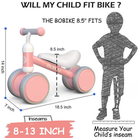 Bobike Baby Balance Bike pink front view highlights sturdy frame for growing toddlers