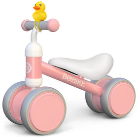Bobike Baby Balance Bike pink side view promotes early balance practice indoors or outdoors