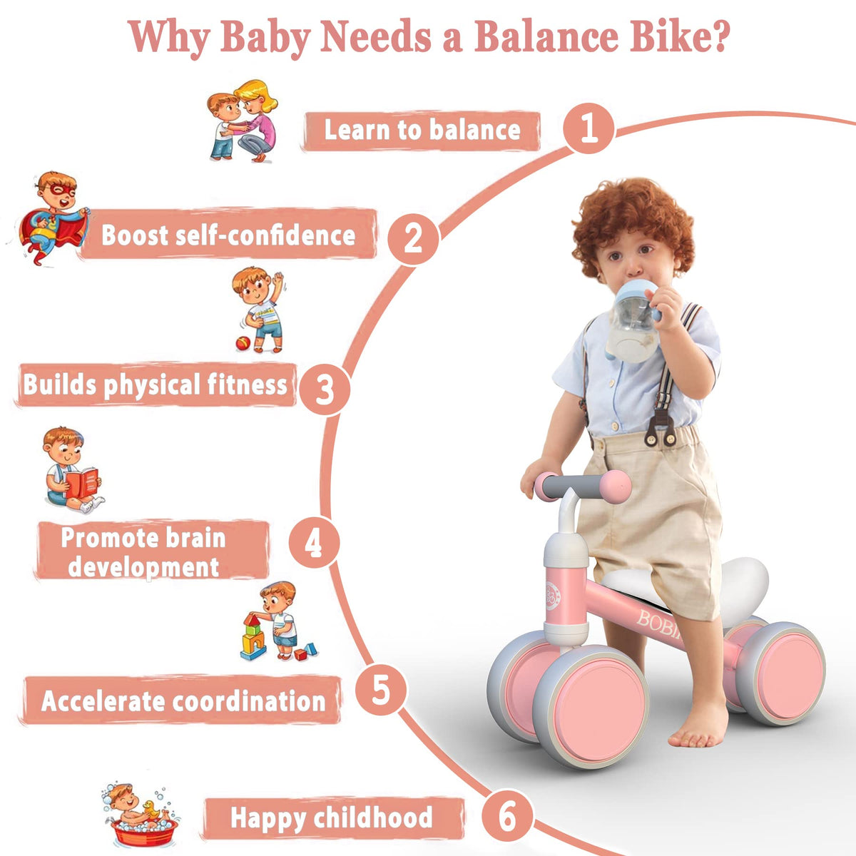 Bobike Balance Bike pink wheels closeup emphasizes safety with enclosed wheels