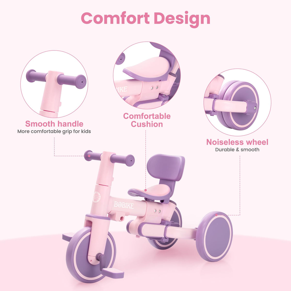 Bobike push bike shows removable pedals for easy transition between modes.