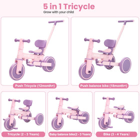 Bobike toddler bike with push handle, deep purple, side view highlights adjustable height for growing children.