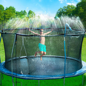 Bobor Trampoline Sprinkler on trampoline provides cool, active outdoor fun for kids.