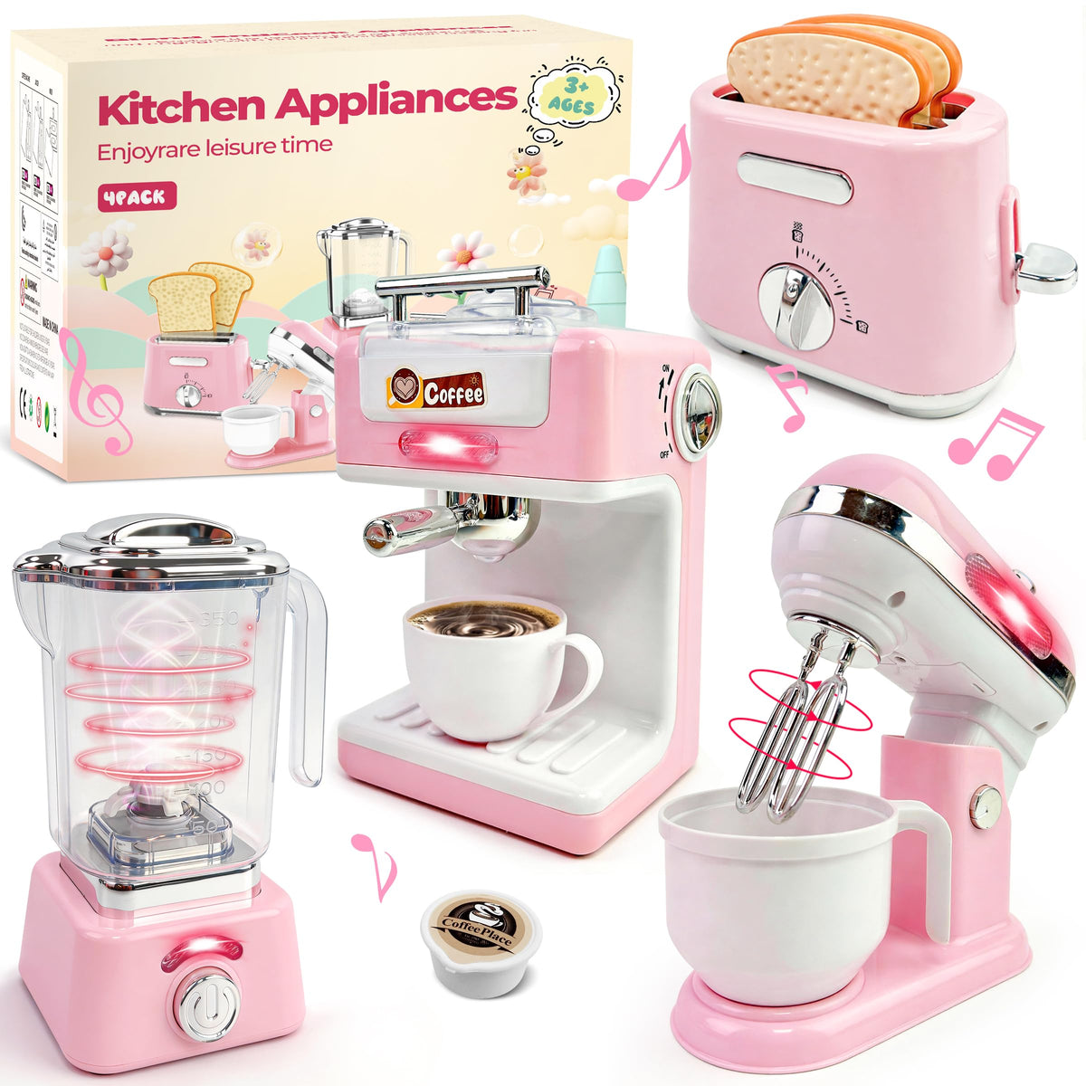 BOBUEXER play kitchen coffee maker with lights for immersive pretend play