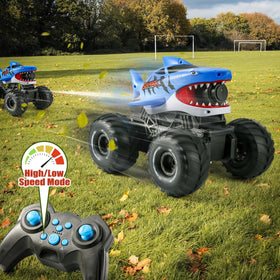 BOBXIN amphibious RC shark monster truck blue 4WD tires conquer varied terrain