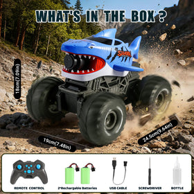 BOBXIN amphibious RC shark monster truck blue ready for backyard race