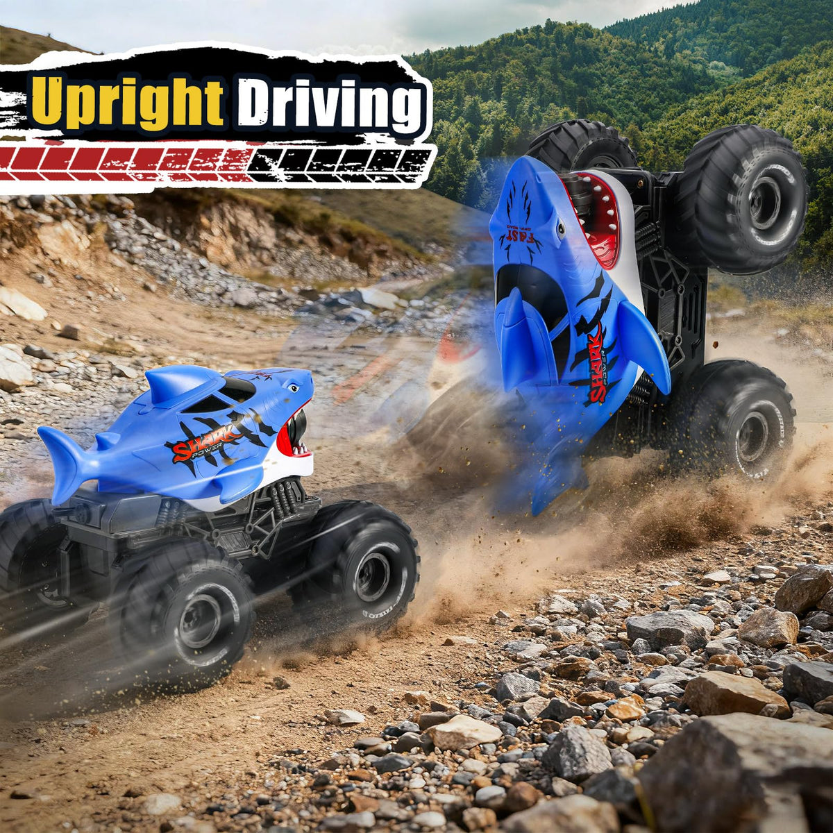 BOBXIN amphibious RC shark monster truck blue battery compartment and USB charging