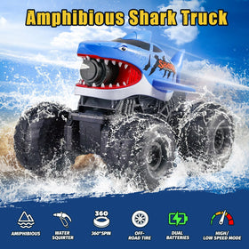BOBXIN gift-ready amphibious RC shark monster truck blue for kids' celebrations