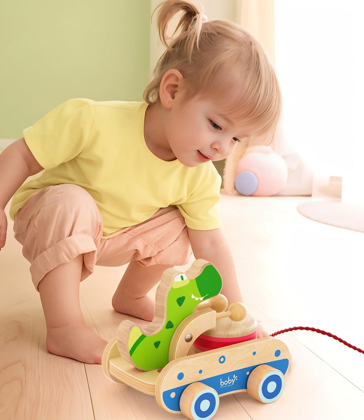 Boby wooden toddler pull-along crocodile designed for walking practice