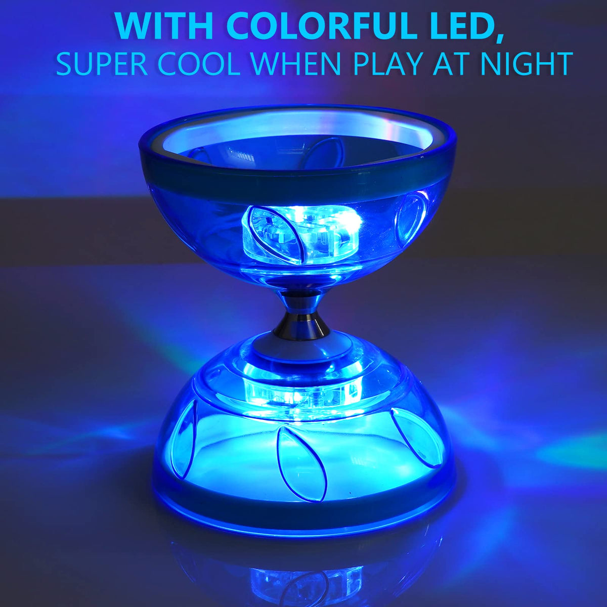 BodyRhythm LED blue diabolo ideal for indoor night practice and performances.