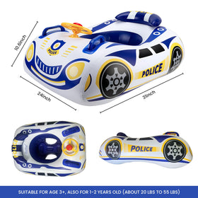 Blue yellow police car float by BOffer boosts kid-friendly pool fun and visibility.