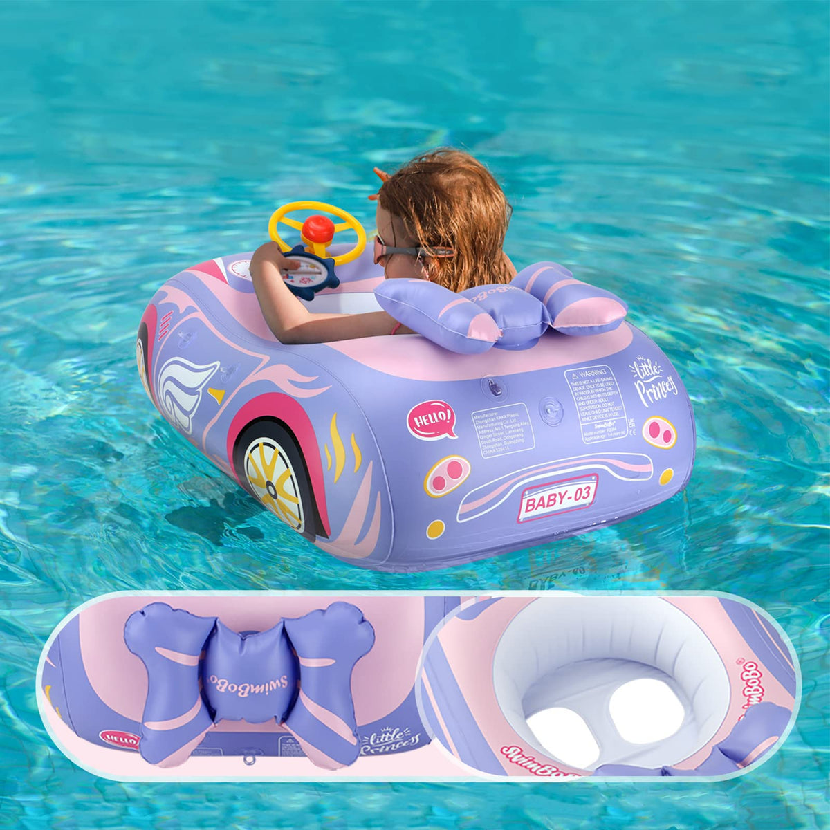 BOffer car-style baby float with steering wheel for interactive pool play