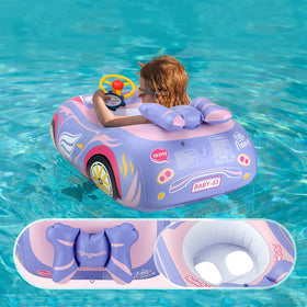 BOffer car-style baby float with steering wheel for interactive pool play