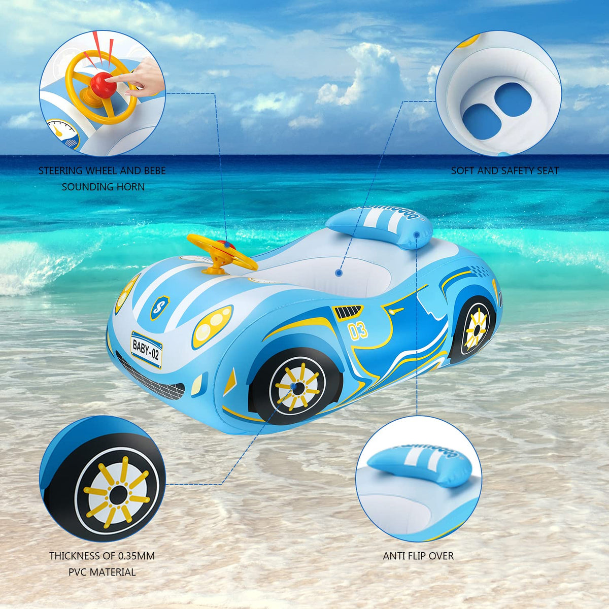 BOffer infant float with wide sides reduces tipping risk in water