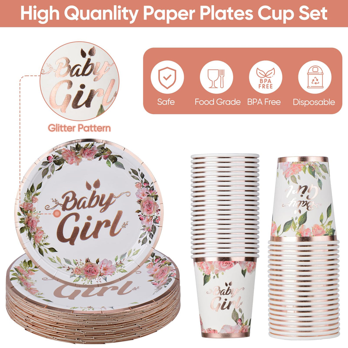 Bogoke rose gold baby shower cups for coordinated look