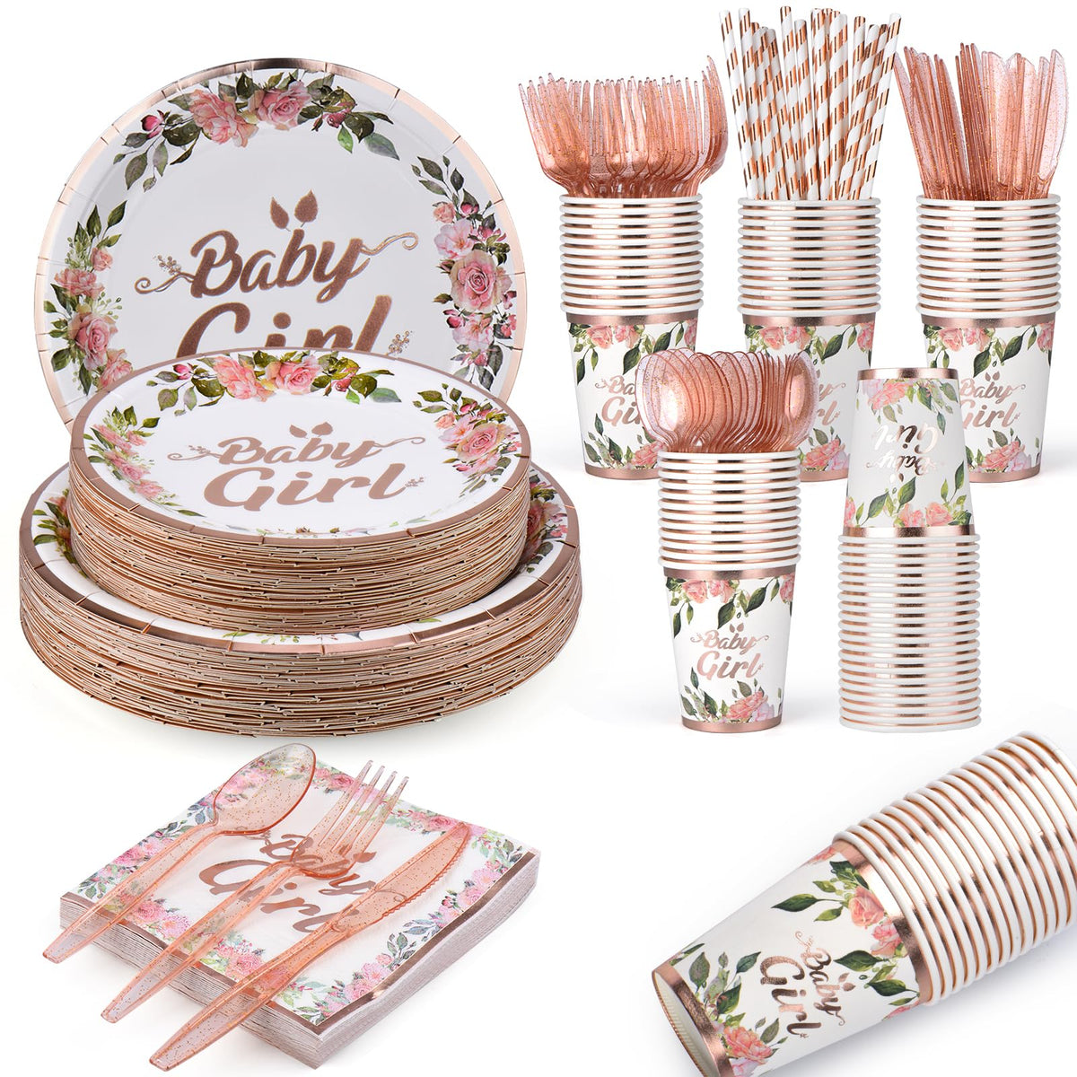 Bogoke rose gold baby shower decorations for 40 guests