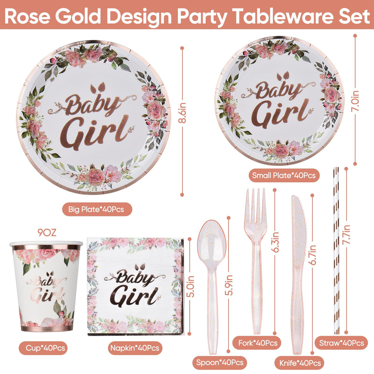 Bogoke rose gold baby shower plates for elegant dining