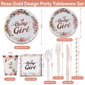 Bogoke rose gold baby shower plates for elegant dining