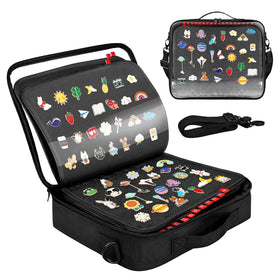 BOHEMIABY 18-page enamel pin display book closed for secure travel storage.
