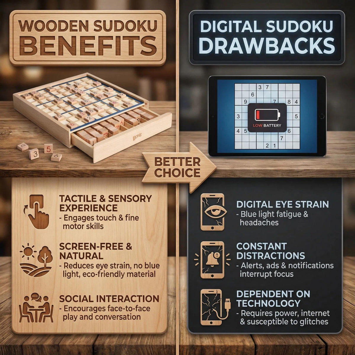 BOHS compact desk-friendly Sudoku board on a workspace