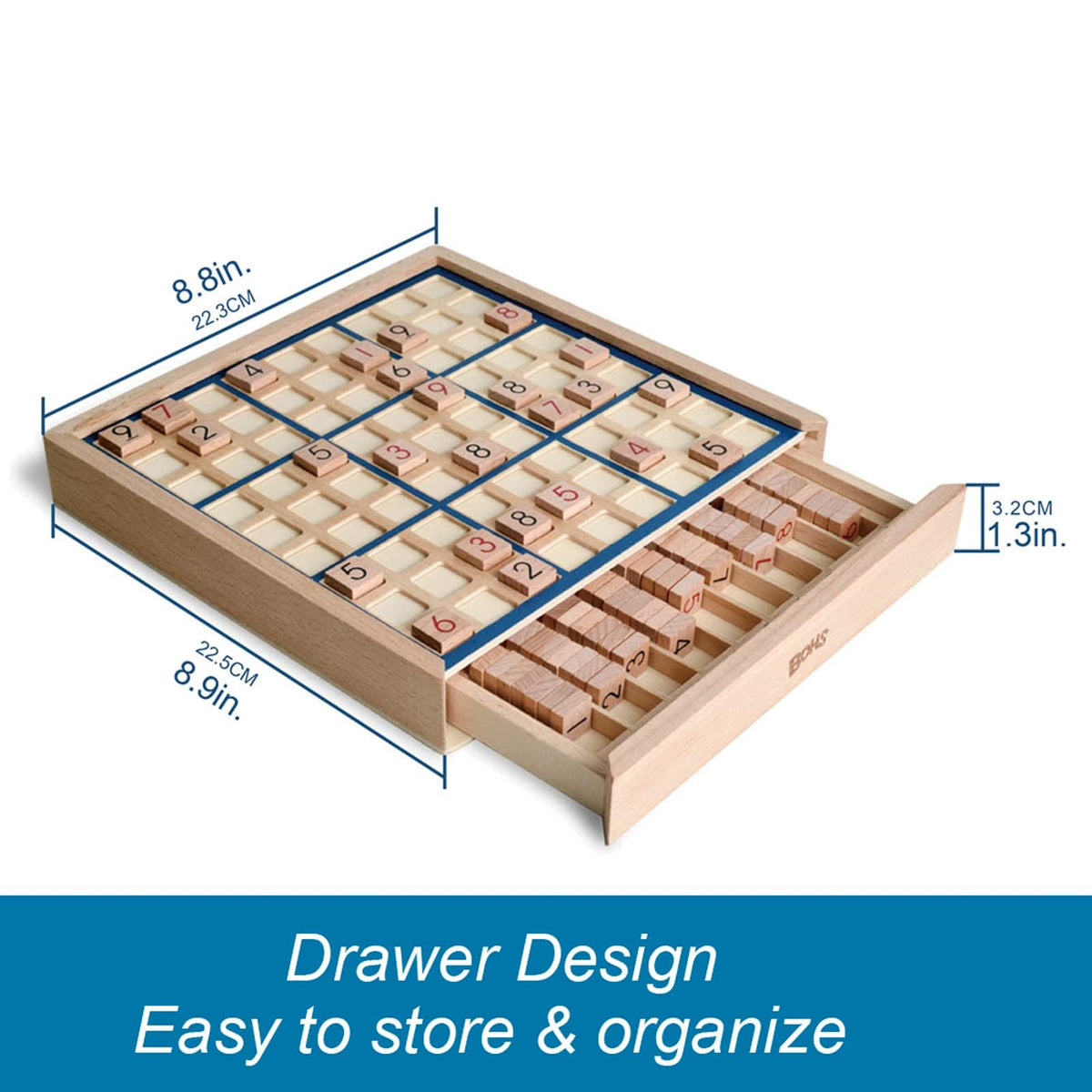 BOHS drawer storage keeps tiles and booklet neatly stored