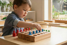 BOHS knobbed cylinders blocks close-up of smooth wood and tactile knobs for fine motor skills