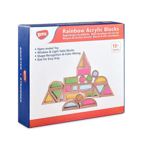 BOHS Rainbow Sensory Blocks with translucent colors catching sunlight for vivid reflections