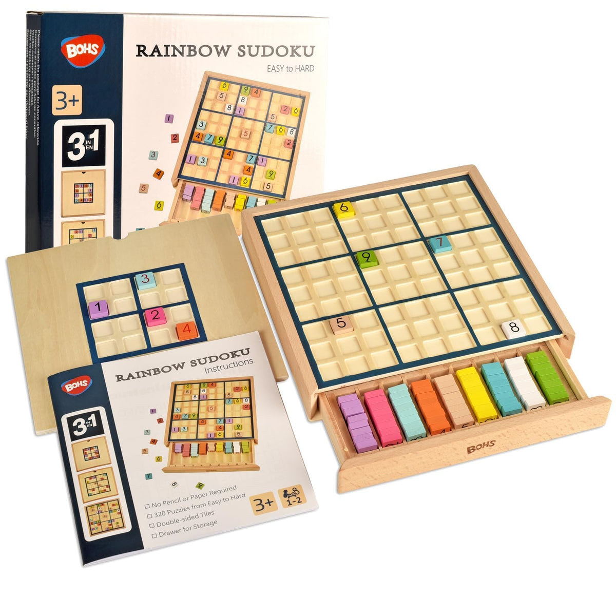 BOHS wooden color sudoku puzzle 4x4 grid desktop brain teaser for beginners.